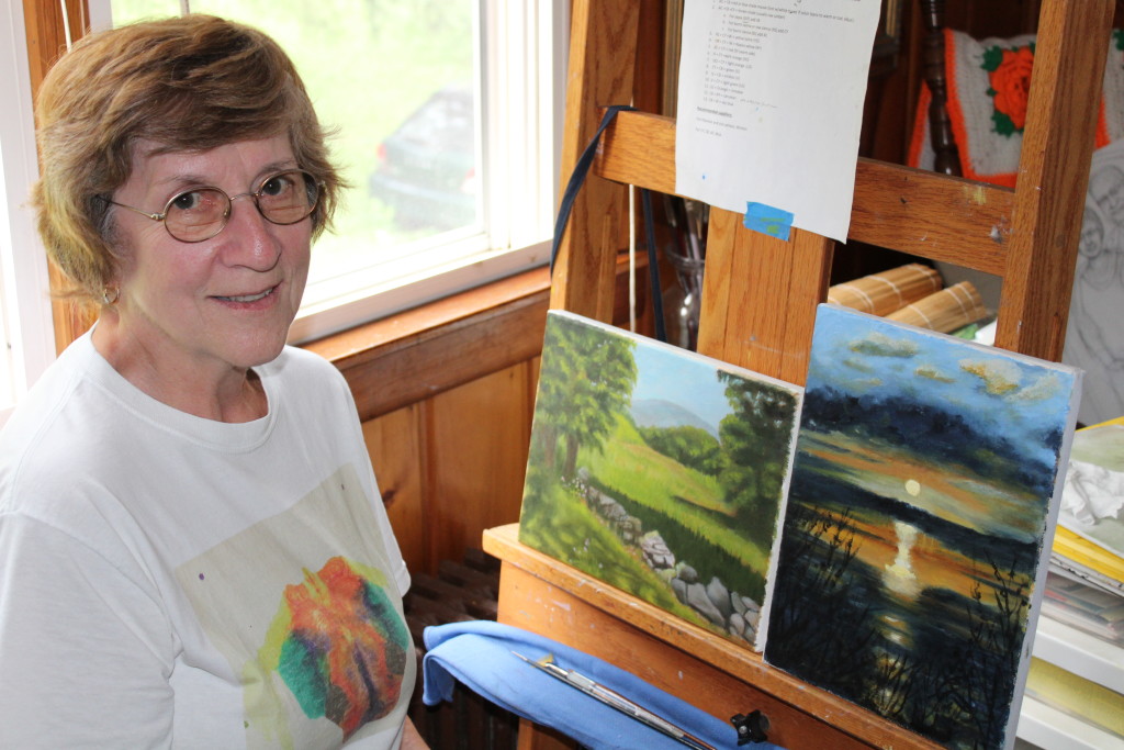 Sandra Pysher with her Tonal Paintings in her Studio