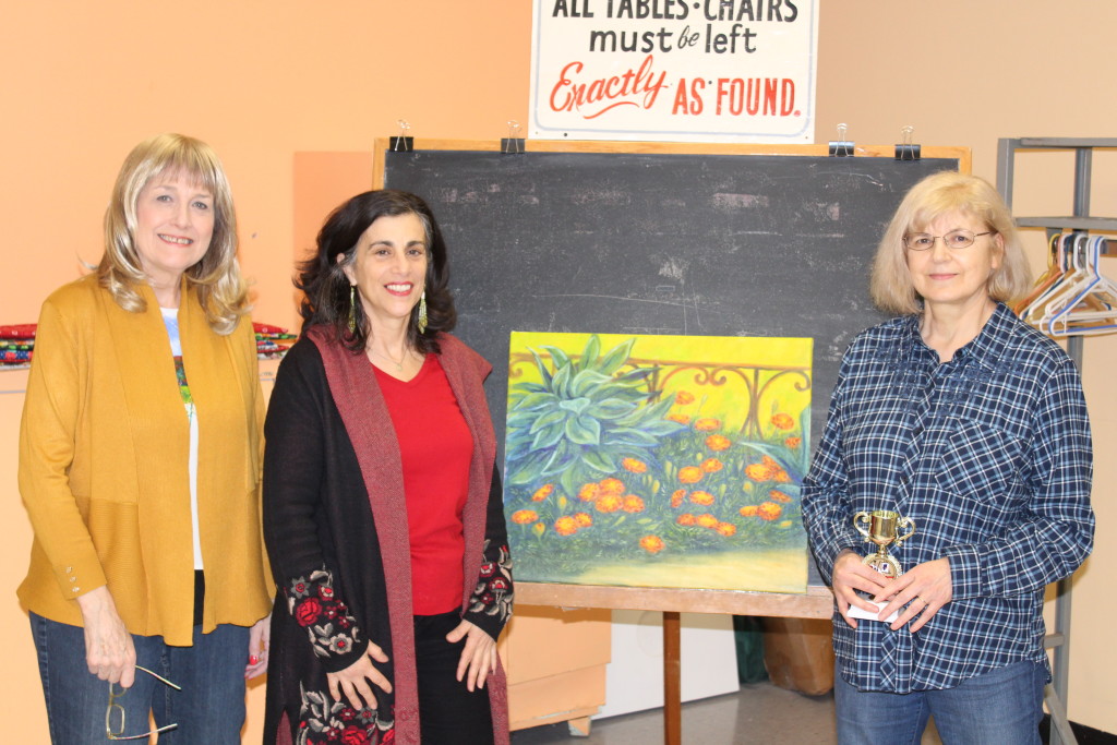 UCAA Judged Art Show L-R: Kristy Bishop (president) Elisa Tucci (art judge) and Best of Show winner: Rosalba Prizzia