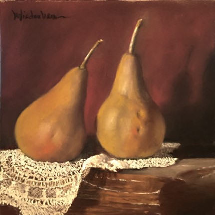 "Dimpled Pears and LACE" Pastel by Marlene Weidenbaum (c) 2020