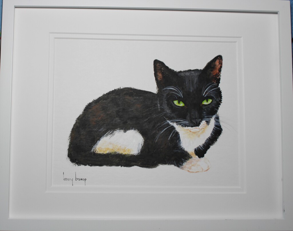 "Tuxedo Cat" Acrylic framed 11" x 14" by Kristy Bishop (c) 2020
