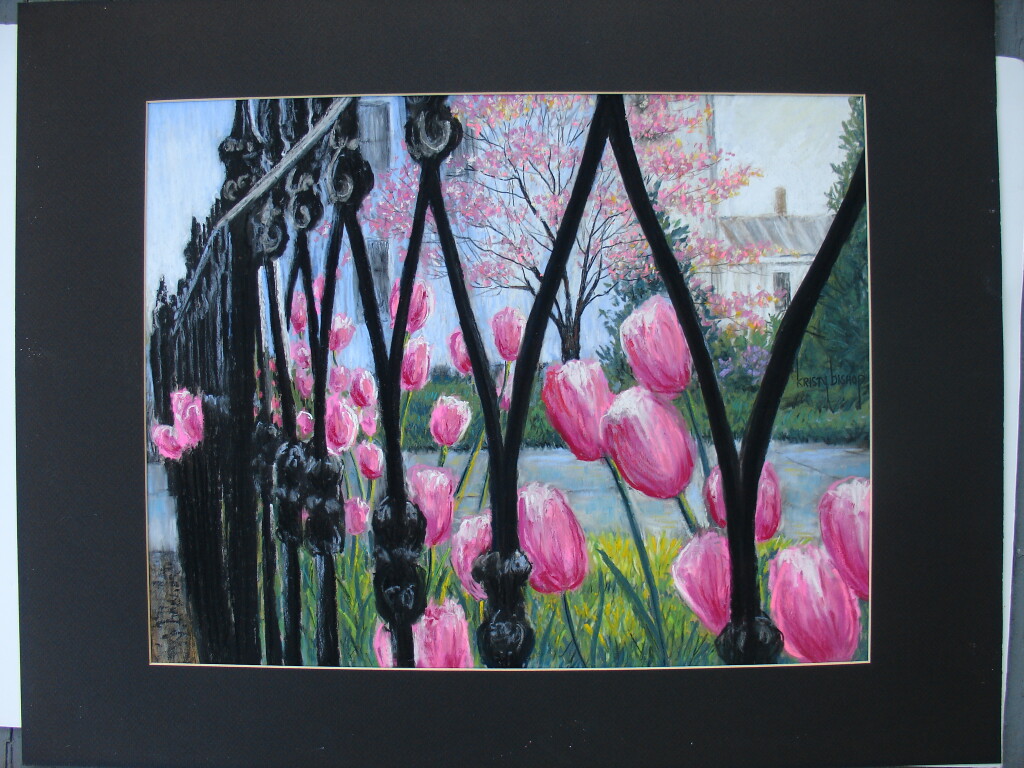 "Tulips on Main Street" pastel 20" x 24" by Kristy Bishop (c) 2021