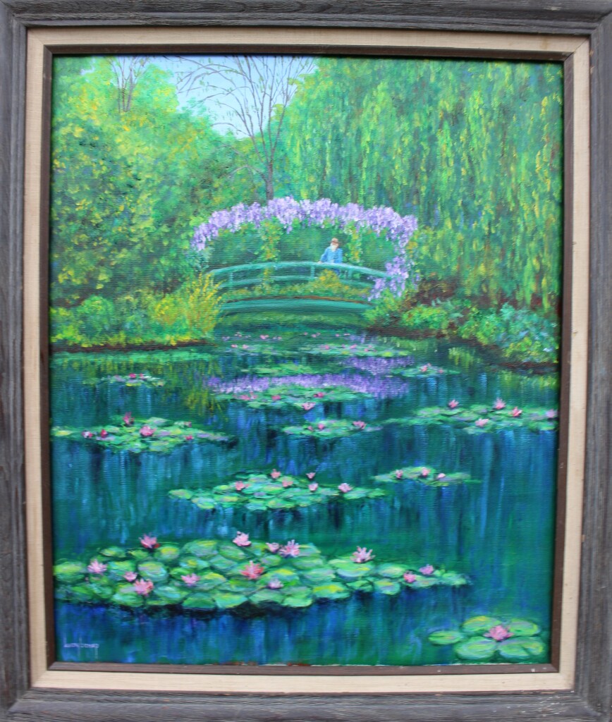 "Imaginary Scene of Claude Monet and his Garden in Giverny, France" Oil on Canvas 24"x 20" by Kristy Bishop (c) 2022