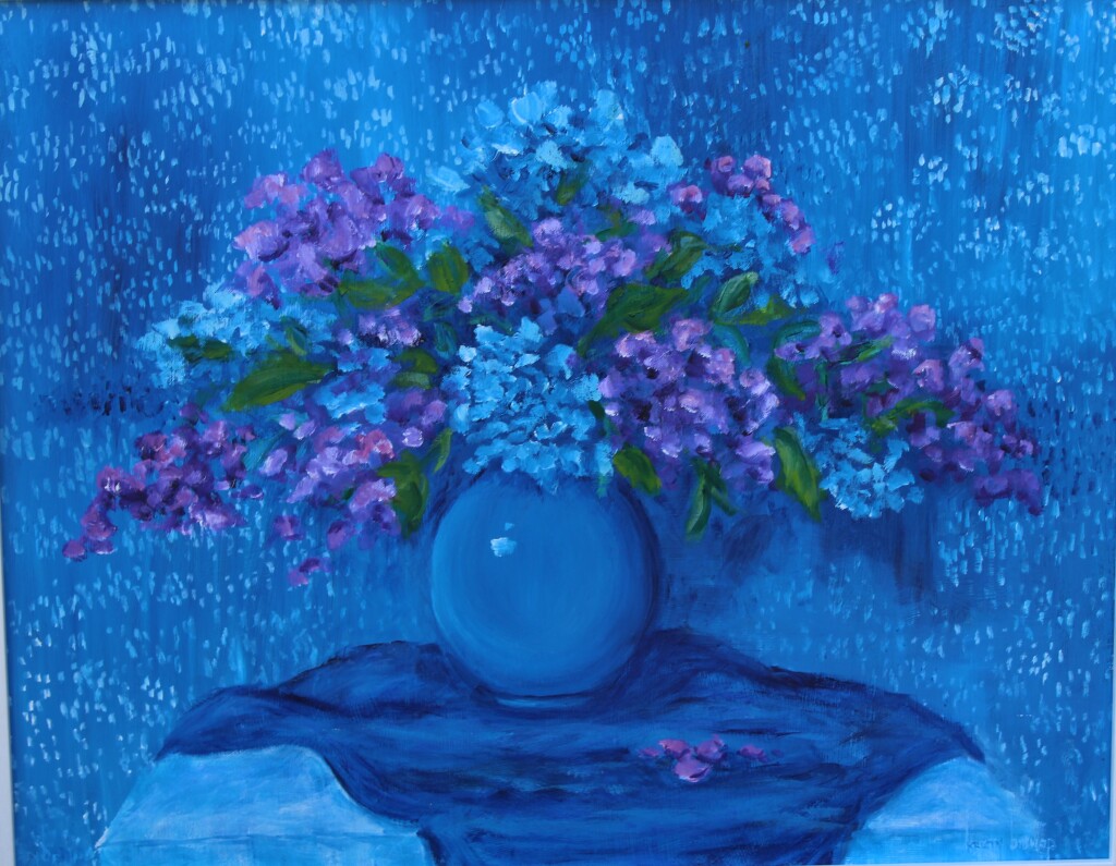 "Hydrangeas" Oil on Masonite 16" x 20" by Kristy Bishop (c) 2022