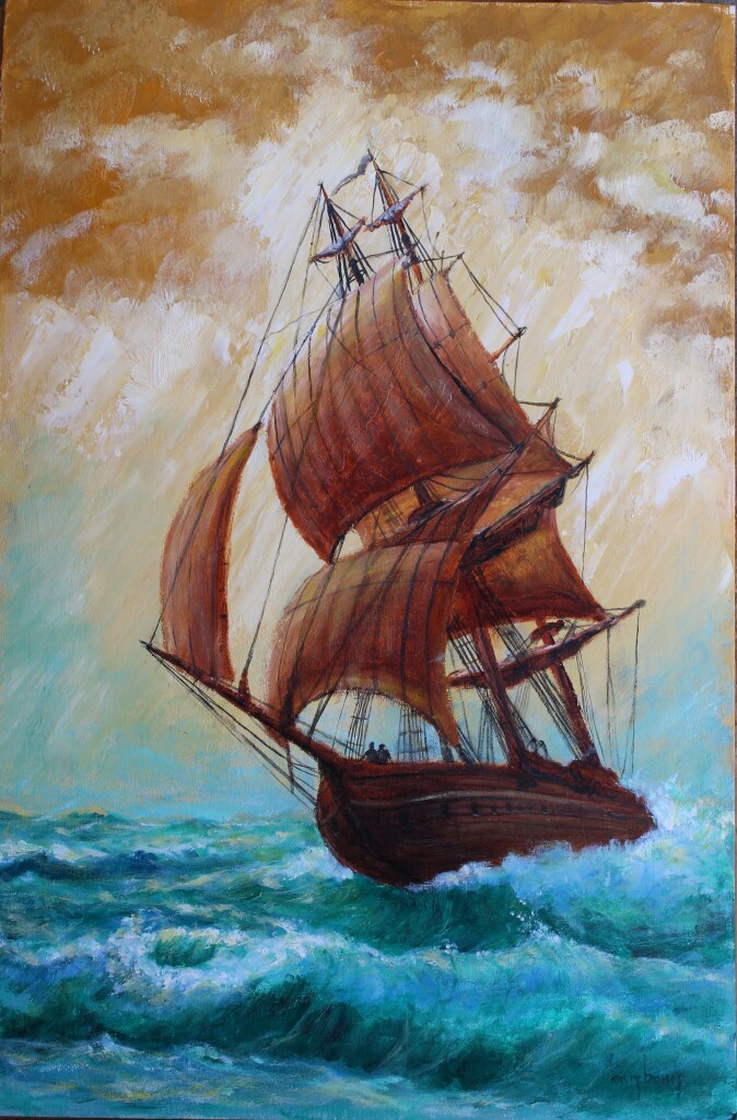 Clipper Ship (From a Series) 24" x  16" Oil on Panel by Kristy Bishop (c) 2023 